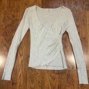 Max Studio Cream Ribbed Wrap Blouse